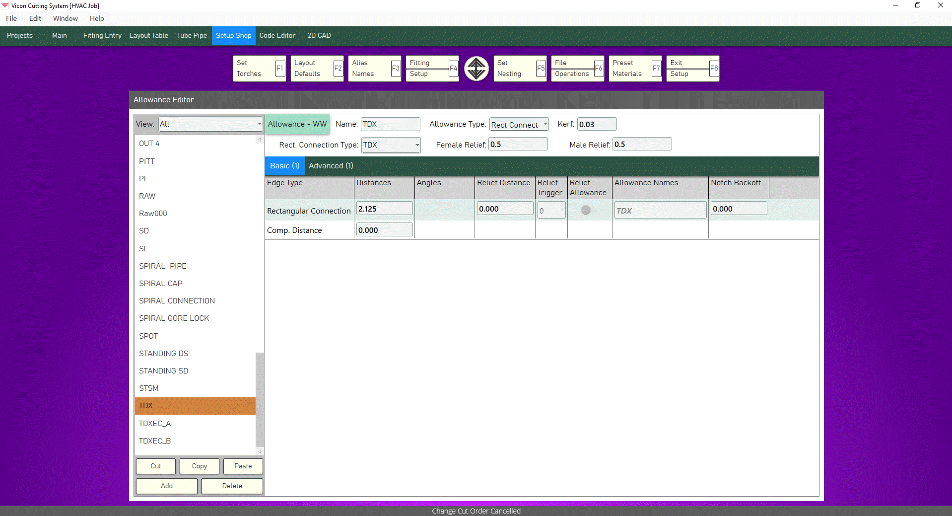 Vicon HVAC Software Set Up Shop Screen